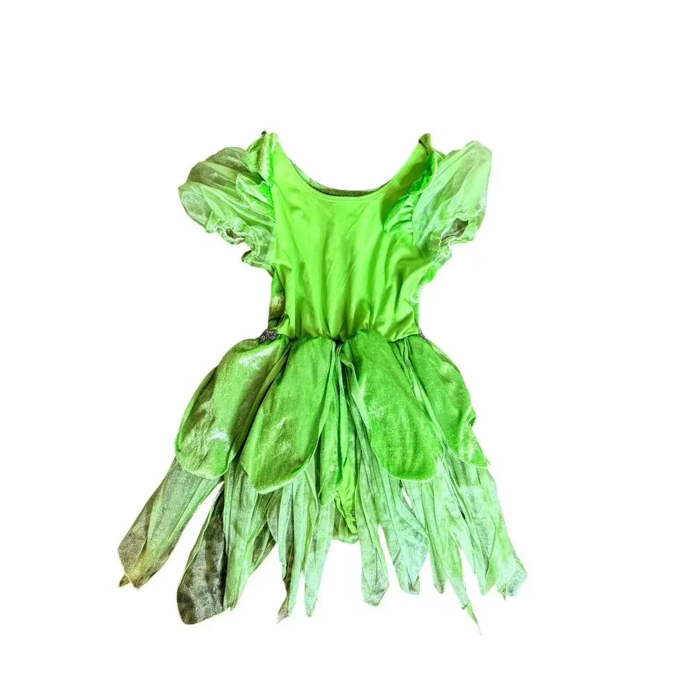 Disney Tinker Bell Fairy Costume Dress Green Velvet Girls Size 7-8- No Wings